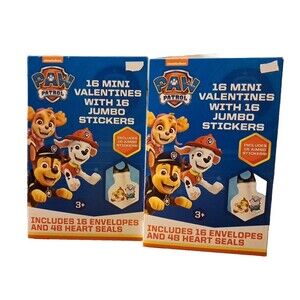 Paw Patrol 16 Valentines With 16 Jumbo Stickers & 48 Heart Seals - 2pks NEW